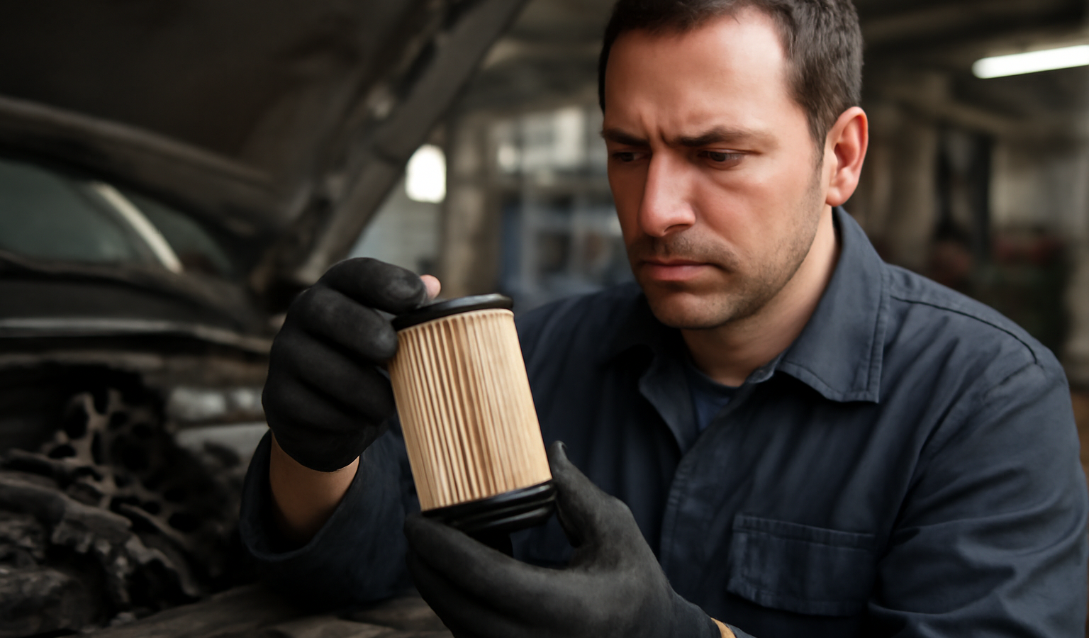 mécanicien manipulant une pièce de filtration