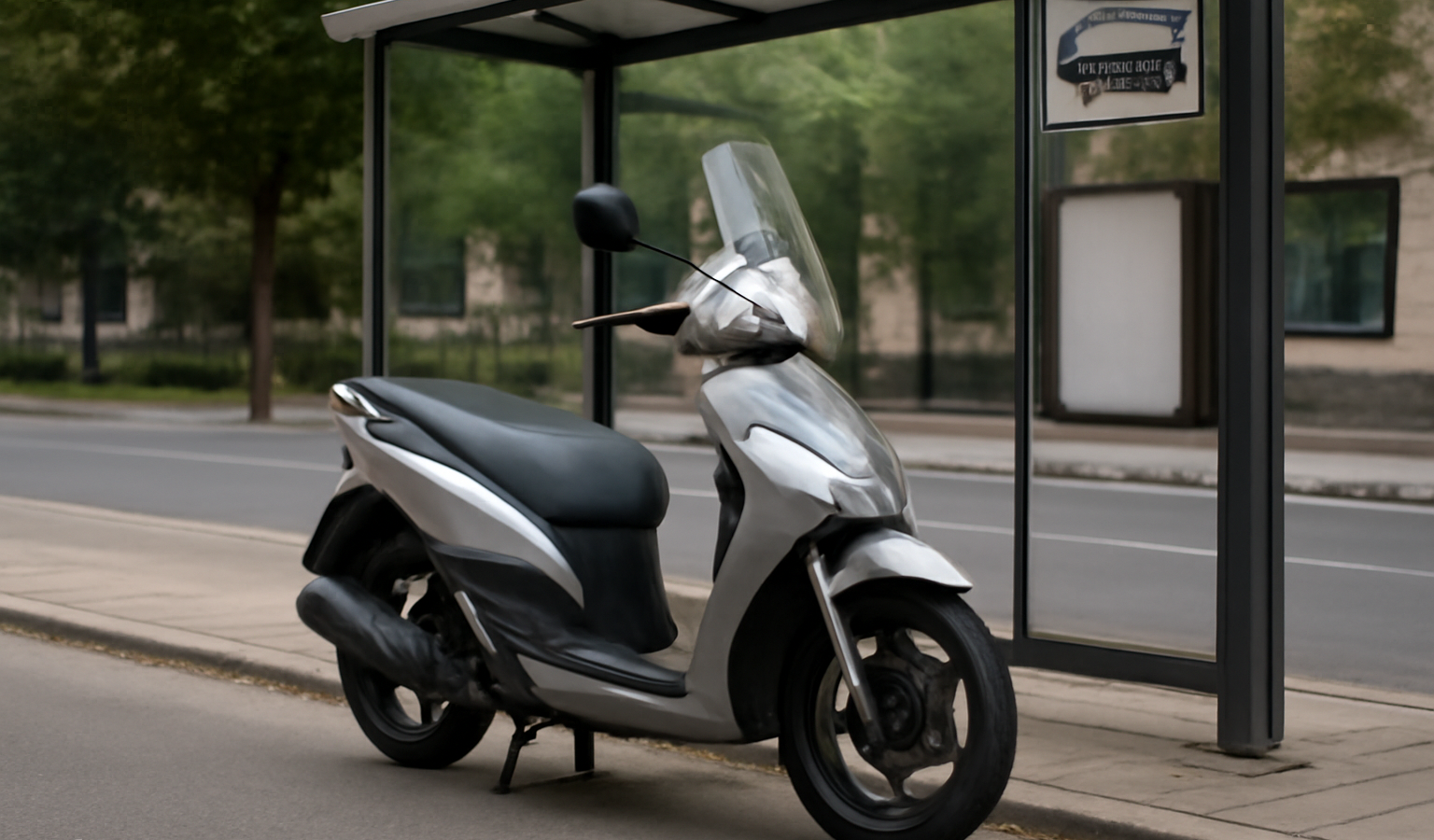 scooter stationné près d'un arrêt de bus
