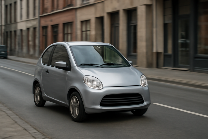 petite voiture circulant dans rue urbaine