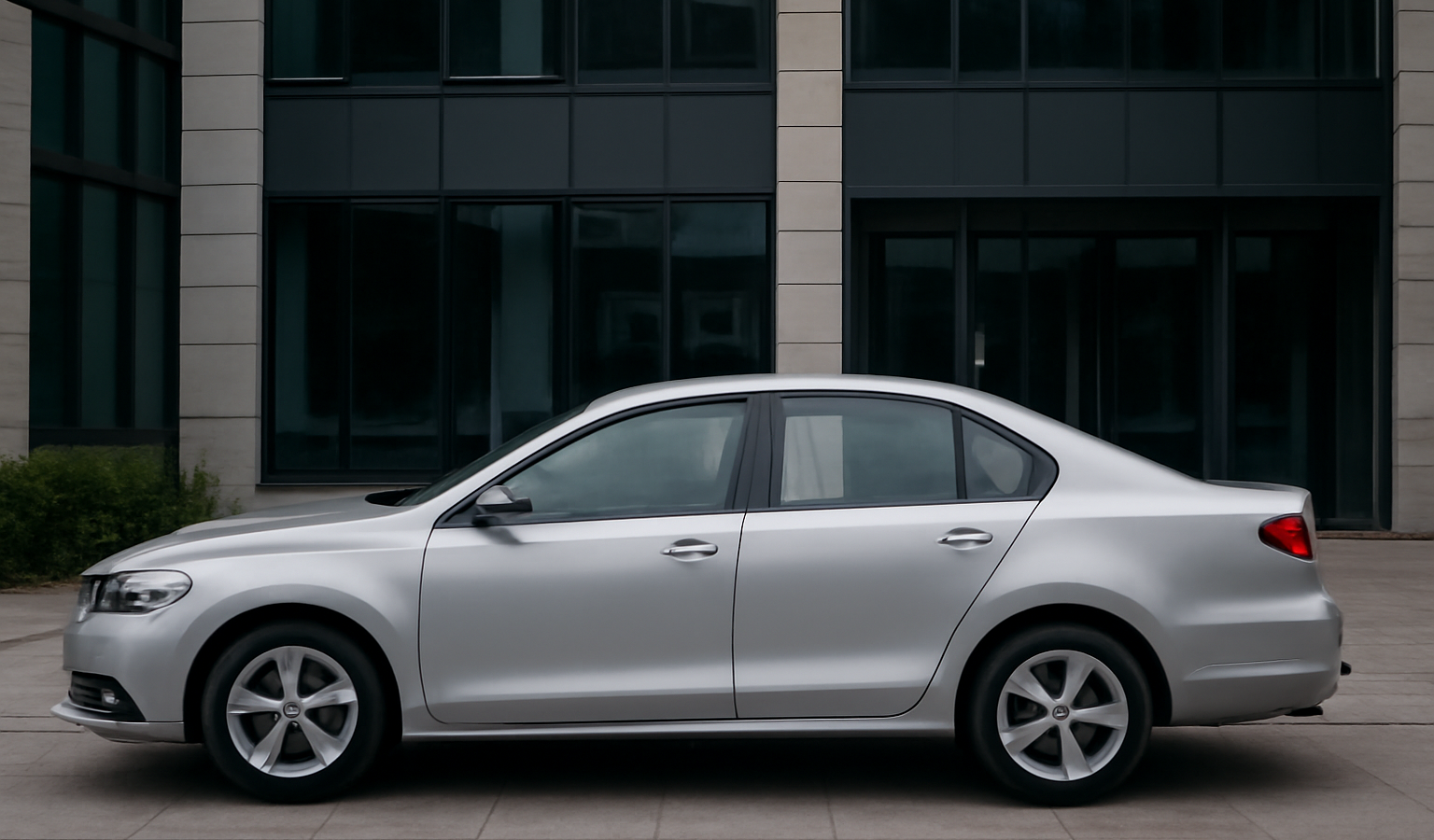 voiture de société garée devant immeuble d'entreprise