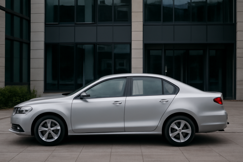 voiture de société garée devant immeuble d'entreprise