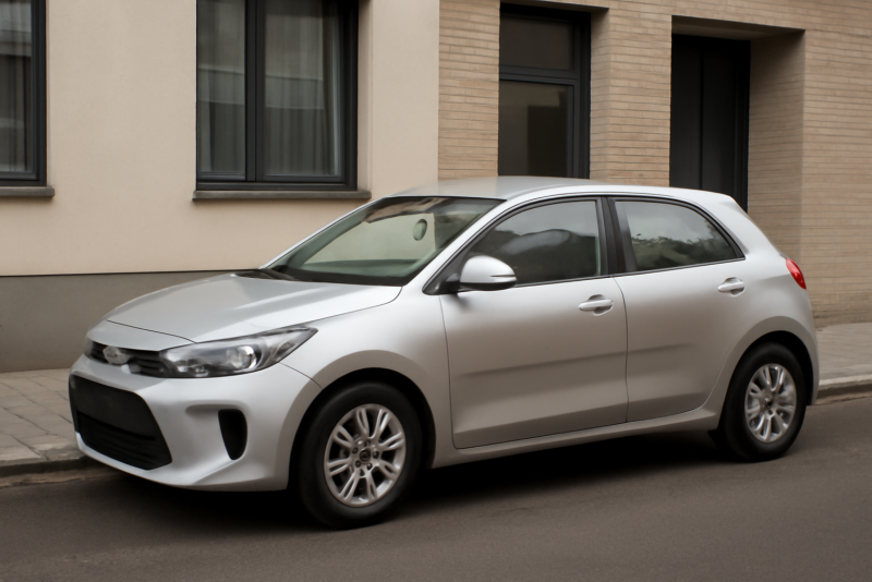 voiture compacte garée devant immeuble