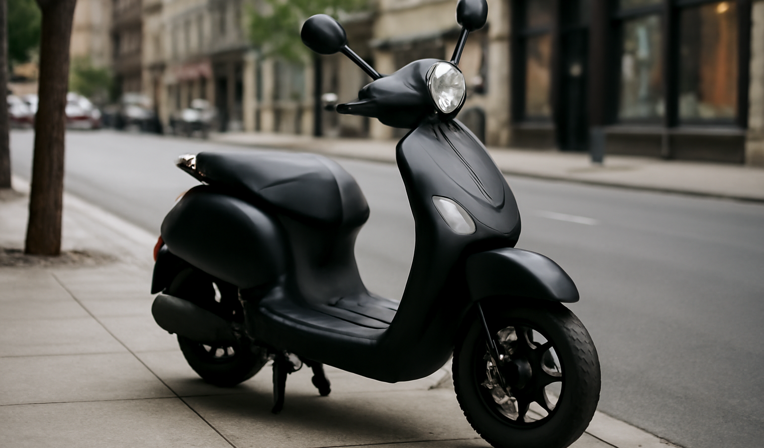 scooter garé sur trottoir en ville