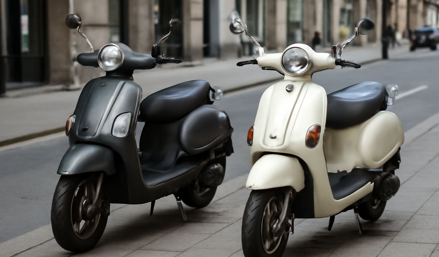 deux scooters garés en ville côte à côte