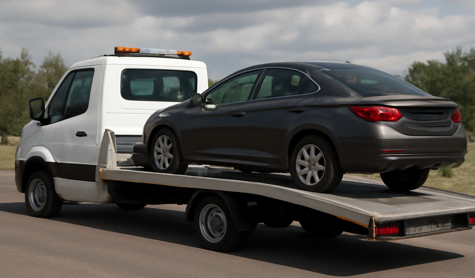 camion plateau chargeant une voiture sur remorque