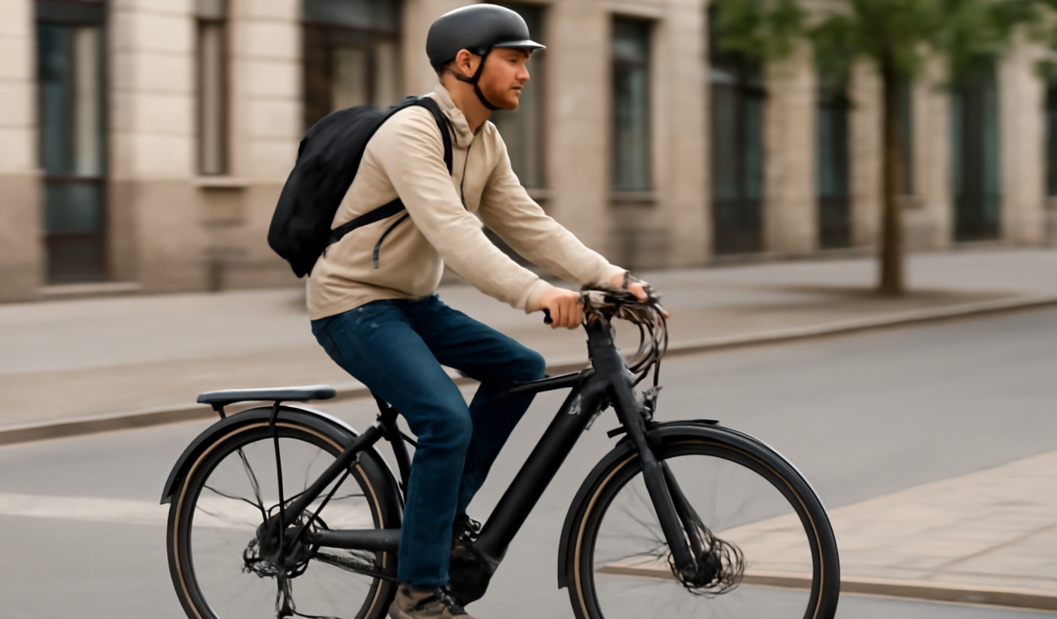 cycliste sur vélo électrique en promenade urbaine