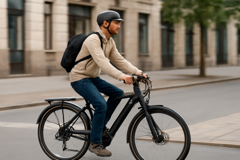 cycliste sur vélo électrique en promenade urbaine