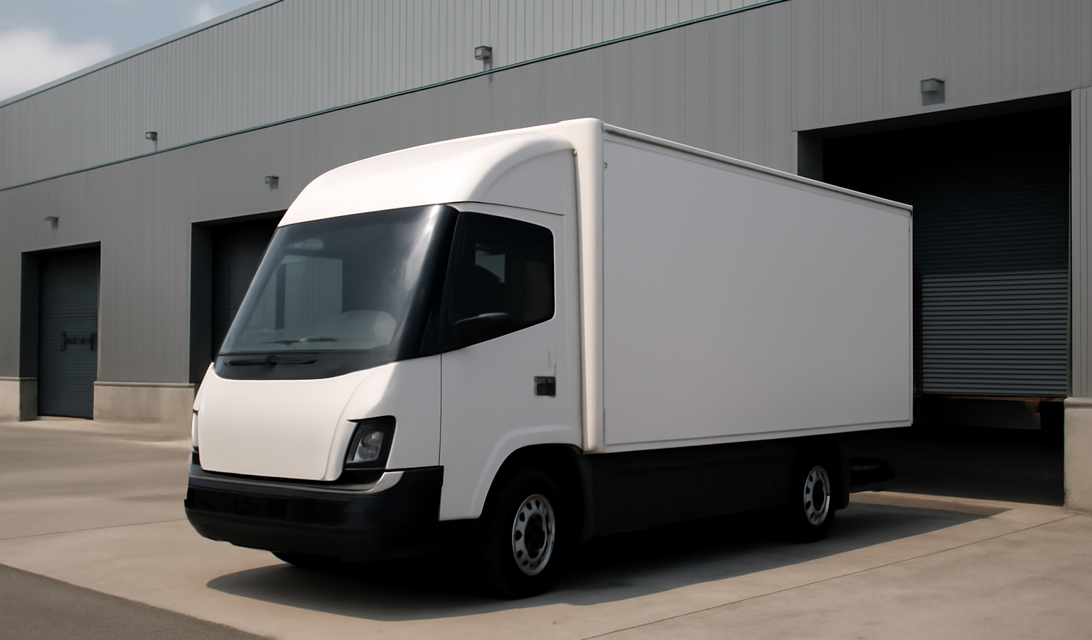 camion électrique garé devant depot logistique