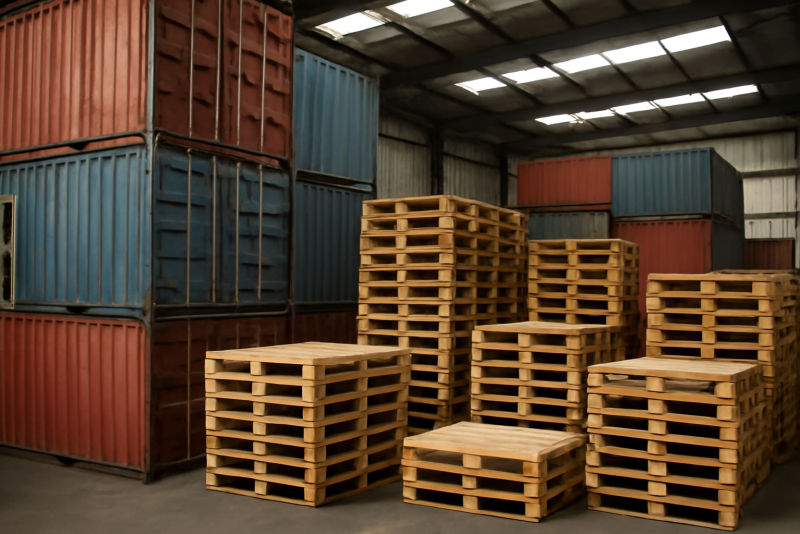 palettes et conteneurs dans entrepot logistique