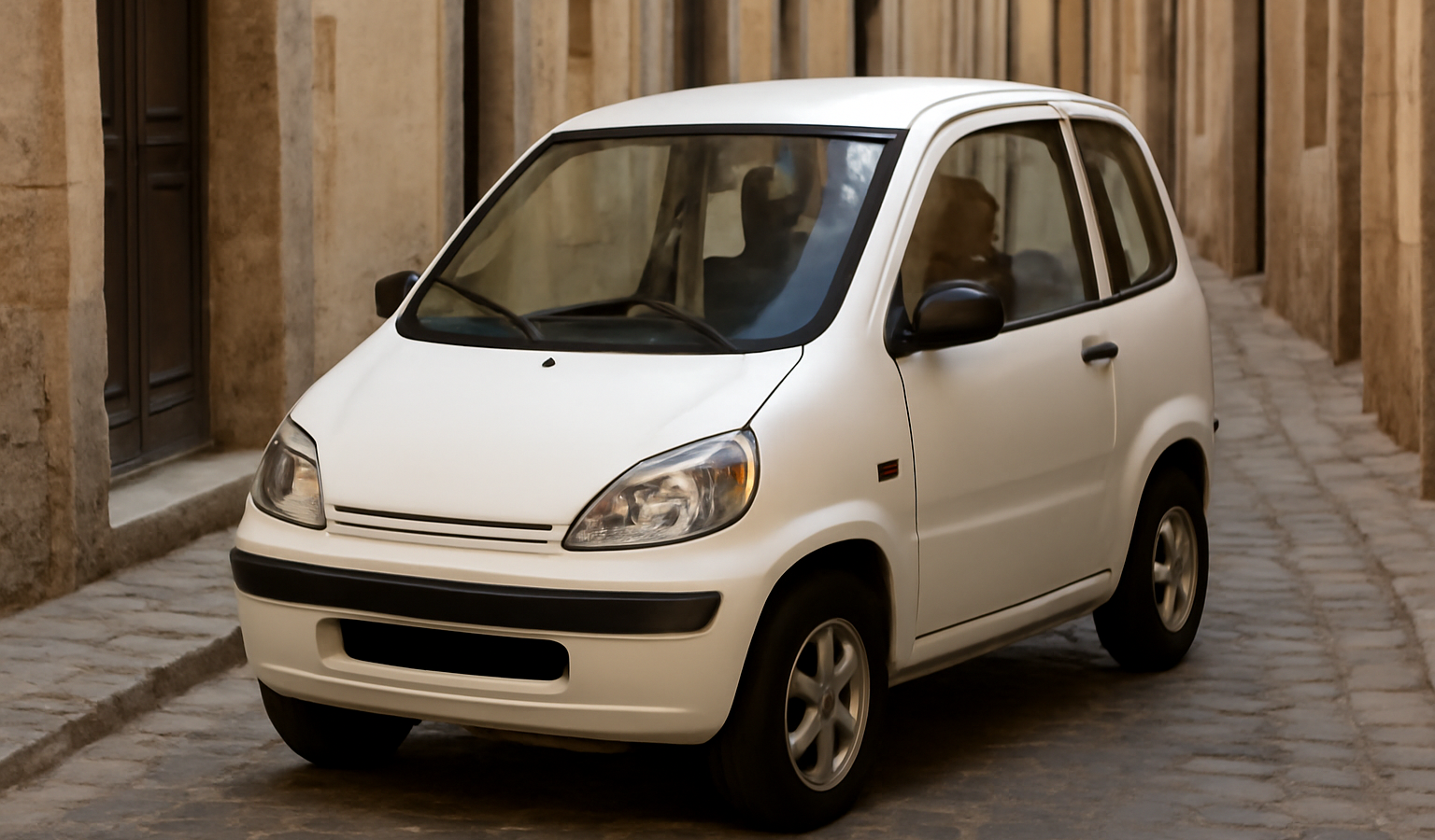 petite voiture sans permis dans rue etroite