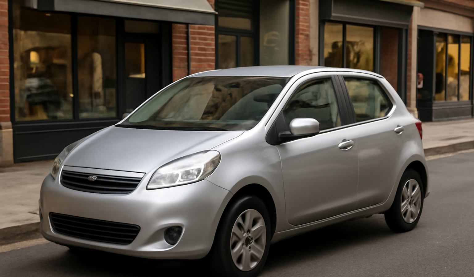 voiture citadine garée rue commerçante