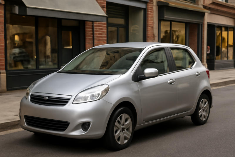 voiture citadine garée rue commerçante