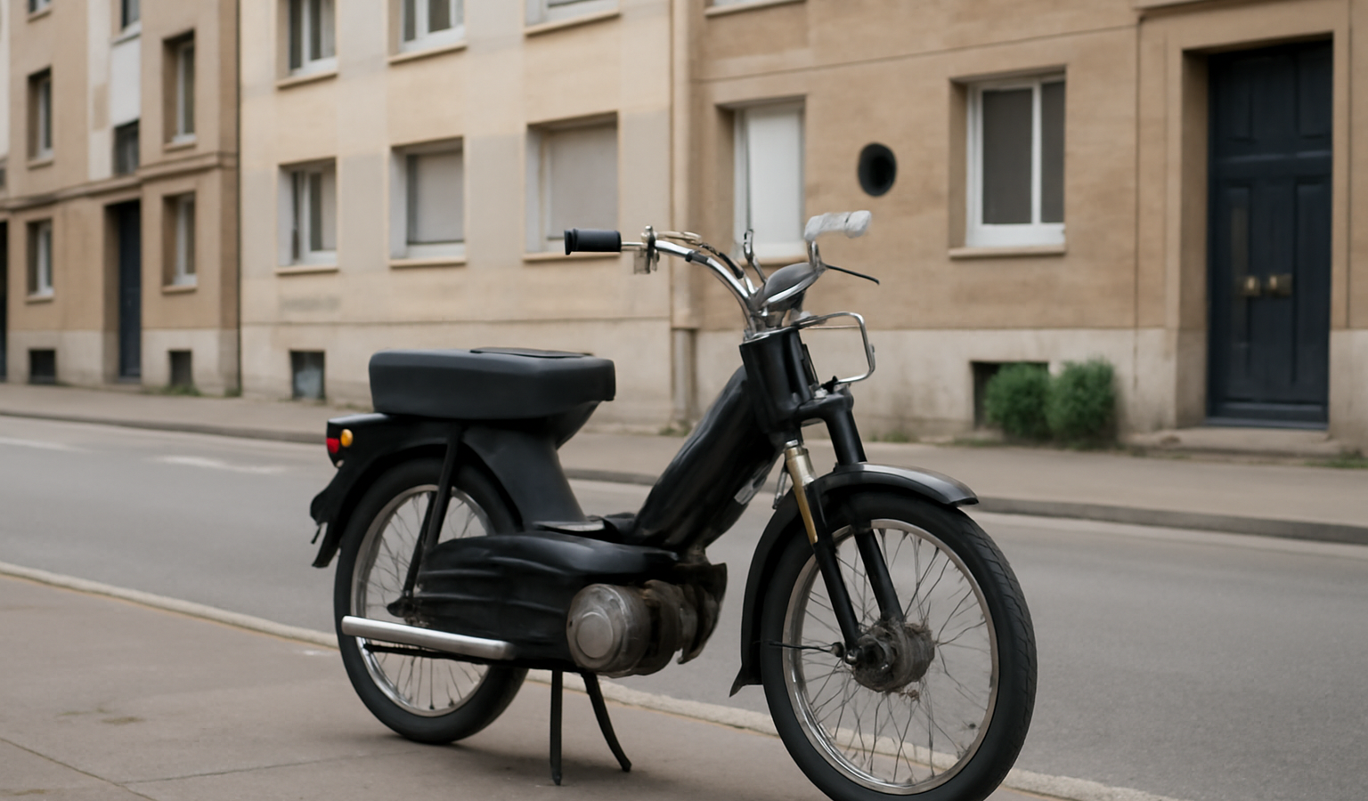 cyclomoteur en ville devant immeuble